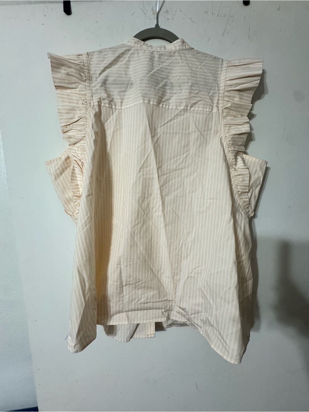 Express Cream Ruffle Cap-Sleeve Button Front Top - Picture 8 of 8
